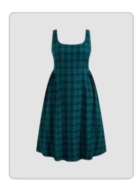 Cider SQUARE NECK CHECK PLEATED ZIPPER MAXI DRESS CURVE & PLUS